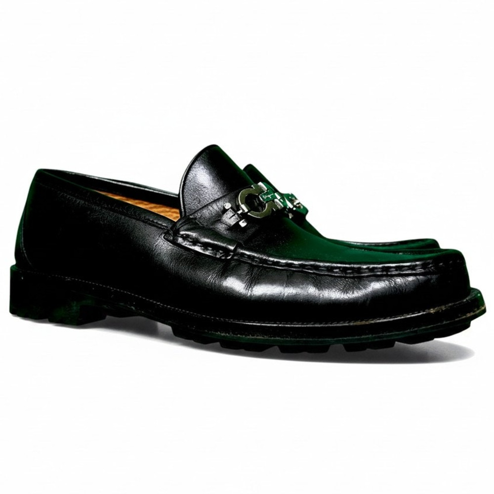 Salvatore Ferragamo Geneva 2 Black Men's Loafers Luxury Work Office Preppy US 8